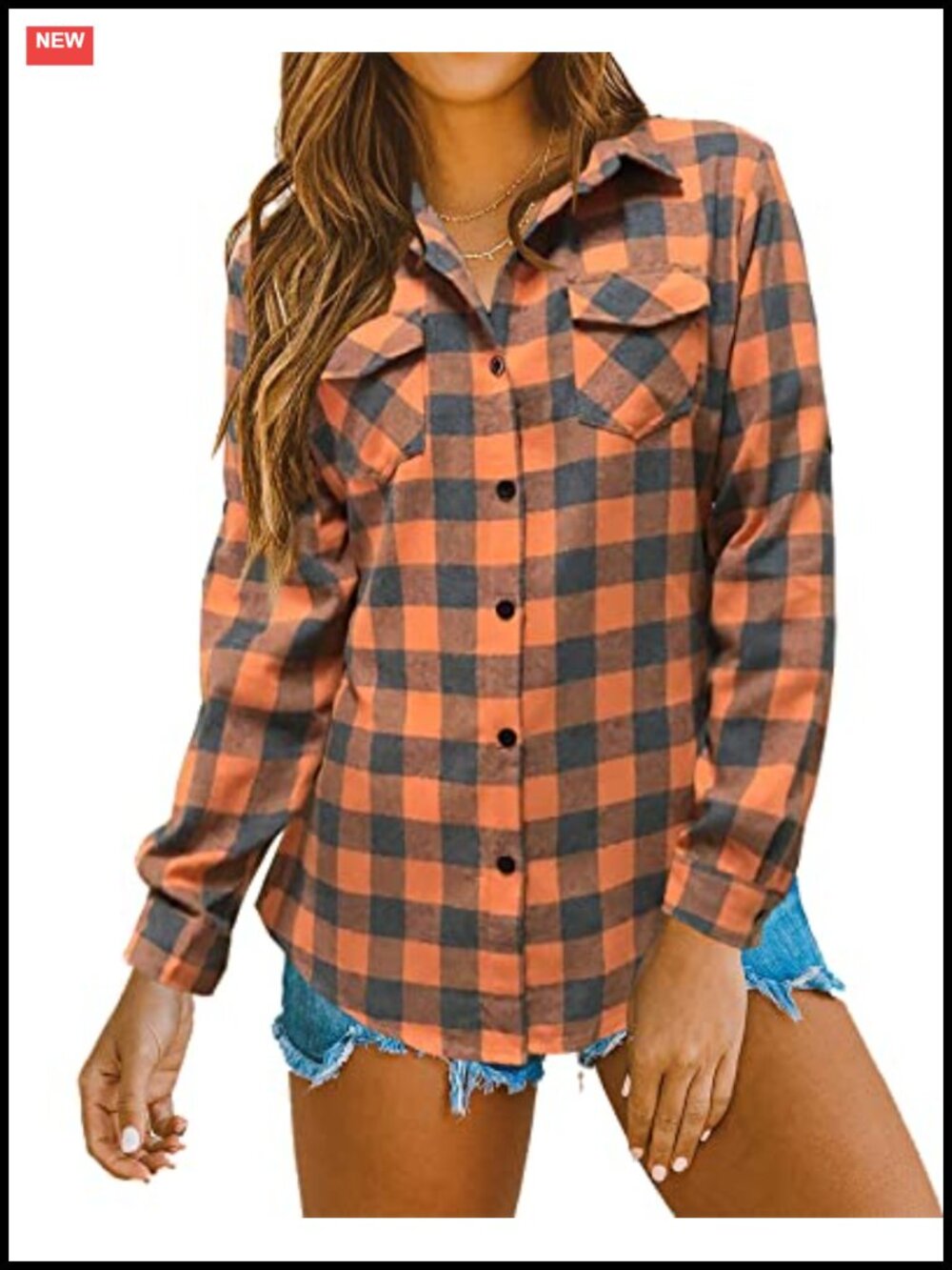 Women's Plaid Flannel Button Down Shirt Cuffed Long Sleeve Boyfriend Fit